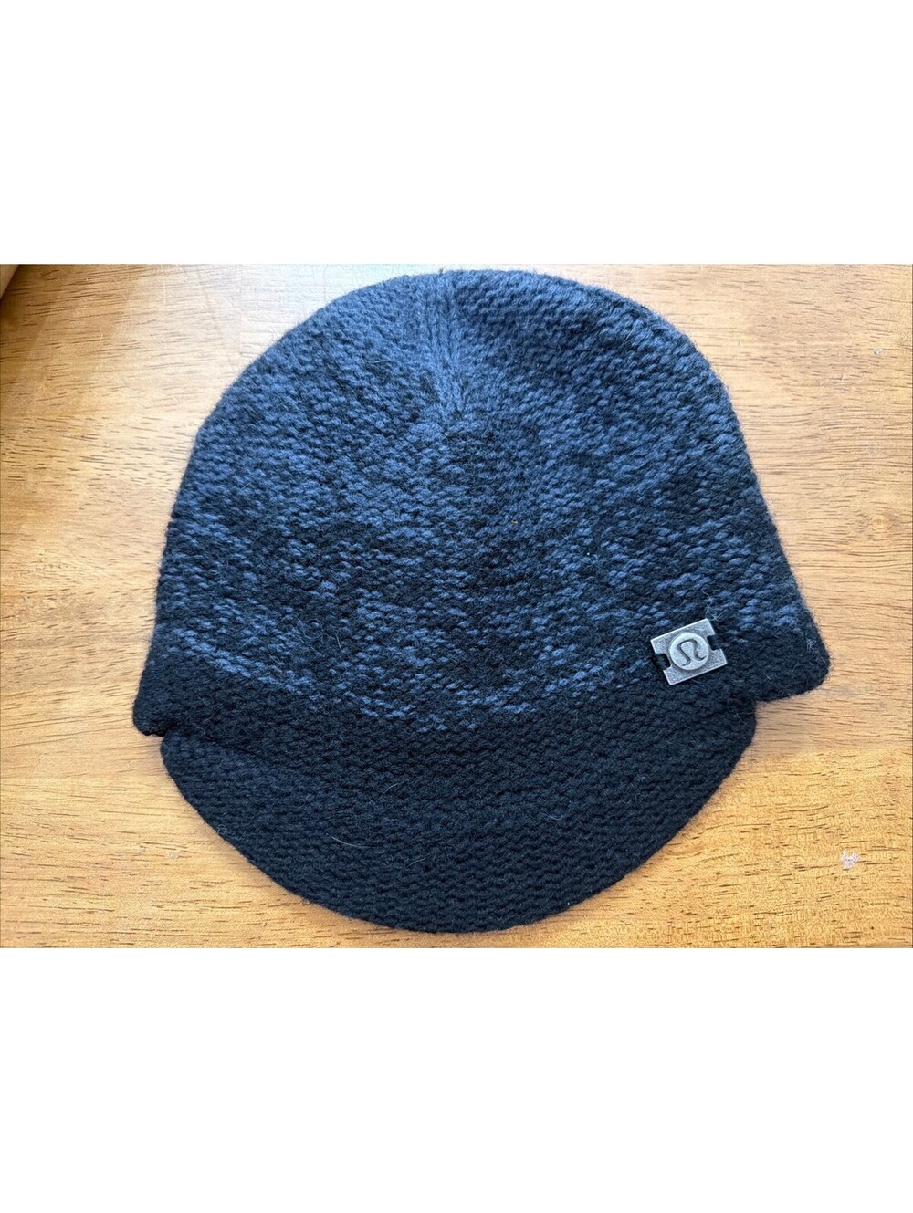 Lululemon Wool Cashmere Gray Black Knit Hat Beanie W/ Visor O/S Fleece Lined